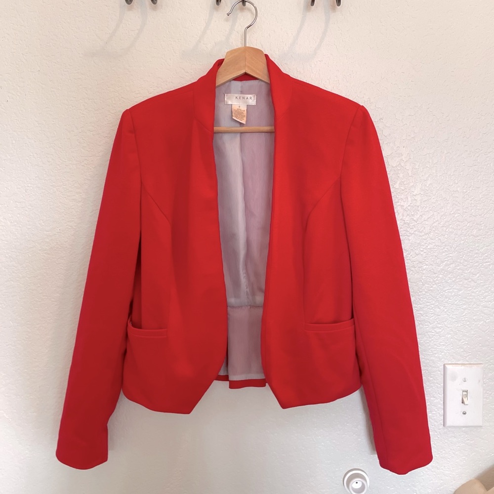 Red blazer with Pleaded Detail
